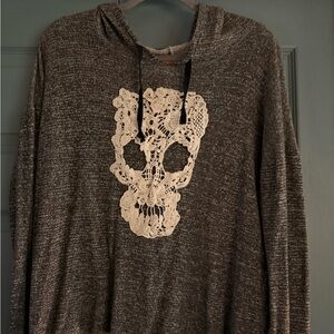 Gray Hoodie with Lace Skull Design